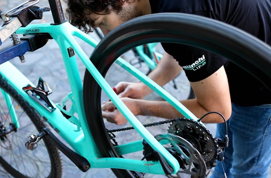 Luca performing bike check