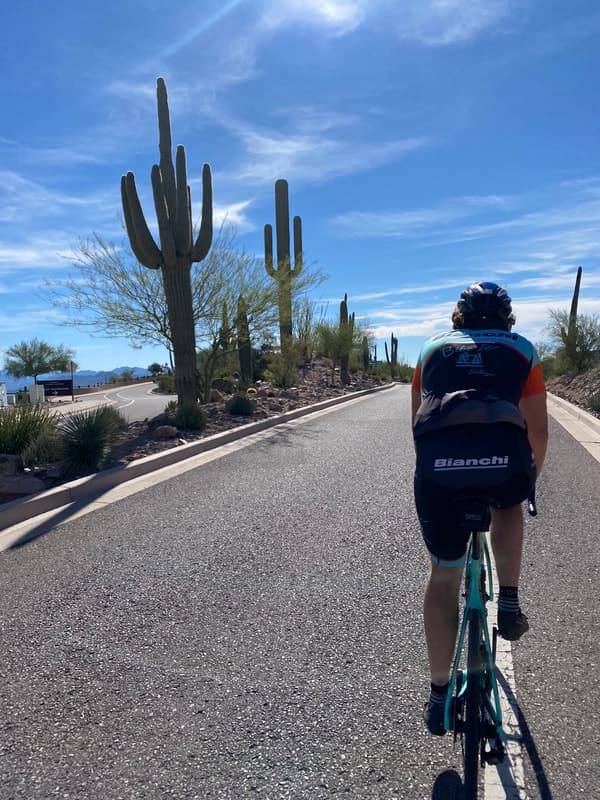 Cyclists at the cookie shack at the top of Mt. Lemmon