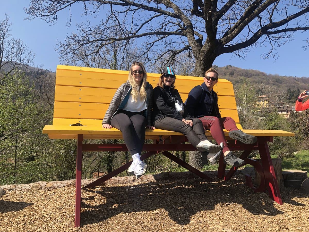 Photo on a Large Yellow Bench