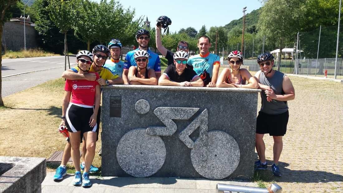 Group of Cyclists at Landmark