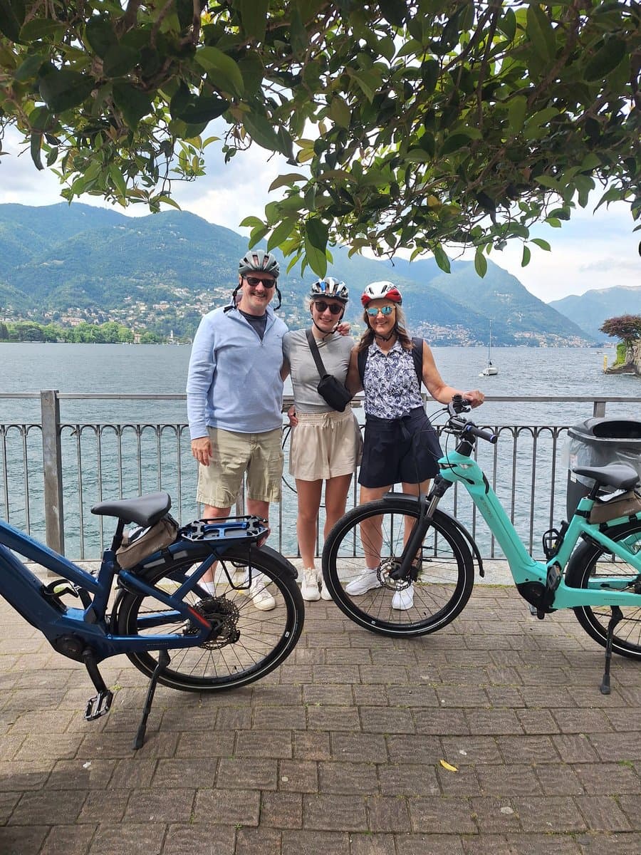 Group of Cyclists by Lake Como Group of Cyclists by Lake Como